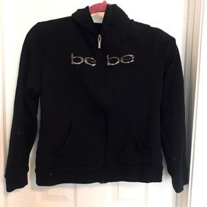Bebe black zip up  sweater with rhinestones